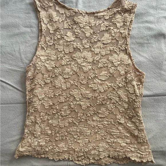Elegant Lace Sleeveless Top - Tan - Picture 2 of 2